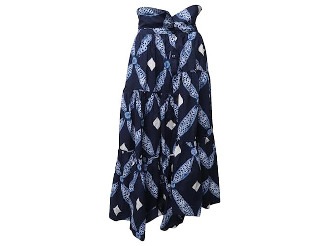 Ulla Johnson Eiko Printed Asymmetric Maxi Skirt in Navy Blue Cotton  ref.594457