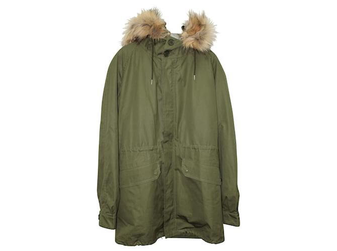 Sandro Paris Faux Fur-trimmed Parka in Army Green Cotton  ref.594502