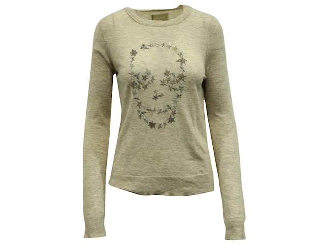 Zadig & Voltaire Shimmer Skull Long Sleeve Sweatshirt in Beige Cashmere  Wool  ref.594515