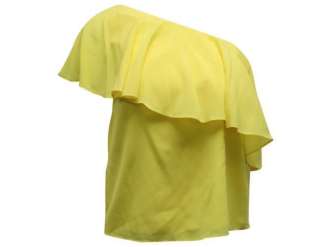 Top con volant monospalla Alice + Olivia in seta gialla Giallo