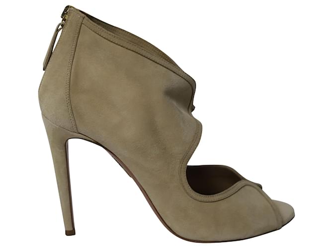 Aquazzura Cut-Out Ankle Boots in Beige Suede  ref.594580