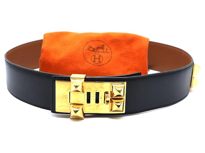 Hermès Black Gold CDC Collier De Chien Stud Belt Size 65 Leather  ref.594644