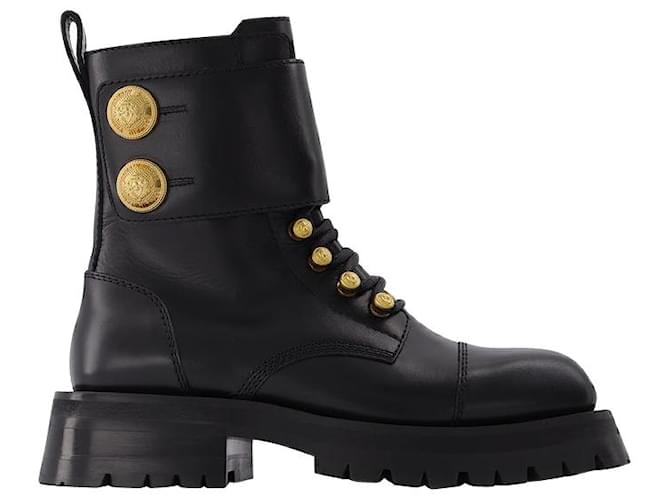 Balmain Ranger Boot Army-Calfskin in Black Leather  ref.594699