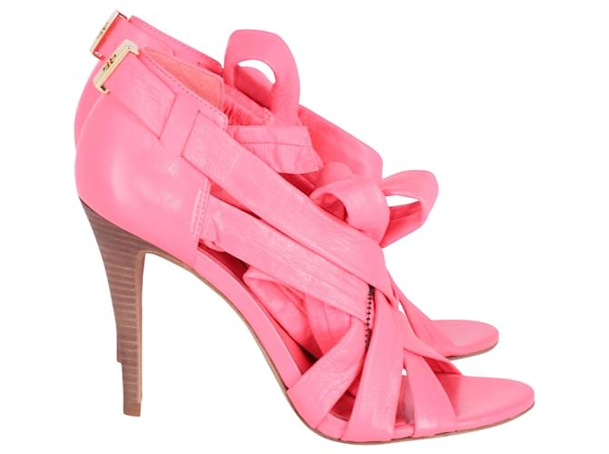 Tory Burch Lounge Baby Wrap Up Heels in Pink Leather  ref.595032