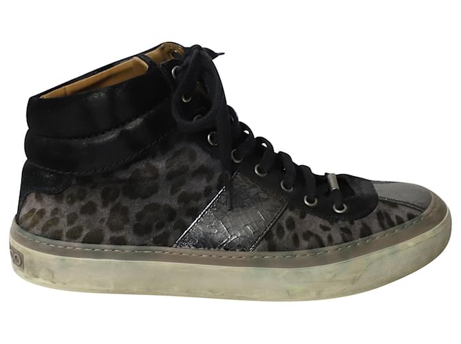 Jimmy Choo Belgravia Leopard High Top Trainers in Multicolor Leather Multiple colors Suede  ref.595261