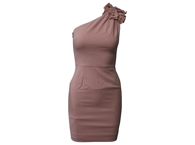 Valentino One Shoulder Rose Embellished Midi Dress in Light Pink Wool   ref.595348