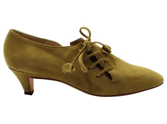 Manolo Blahnik Zapatos Oxford con cordones y tacón bajo en ante verde oliva Suecia  ref.595351