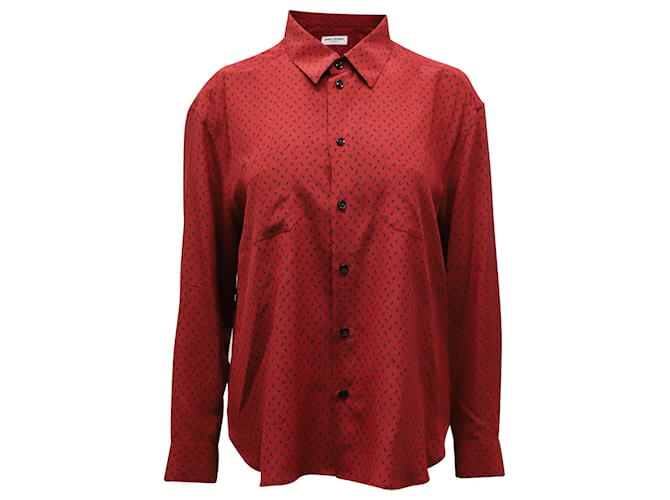 Saint Laurent Bedrucktes Buttondown-Hemd aus roter Seide  ref.595427