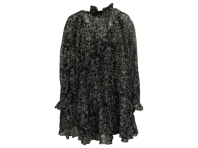 Maje Risou Dotted Ruffled Tiered Dress in Black Silk  ref.595445