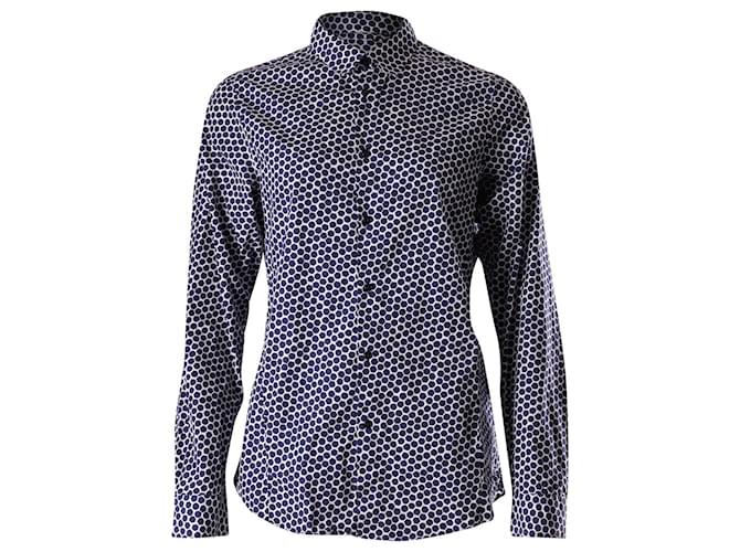 Jil Sander Printed Button Front Long Sleeve Shirt in Blue and White Cotton  ref.595446