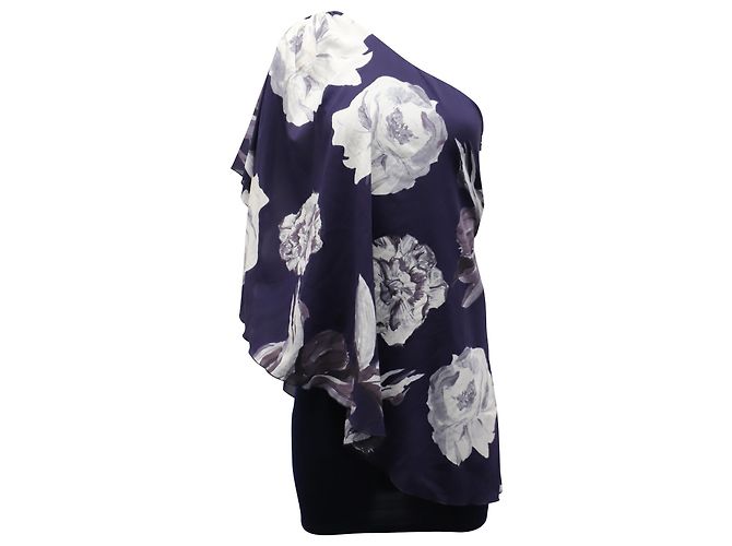 Alice + Olivia One-Shoulder-Blumenkleid aus violetter Seide Lila