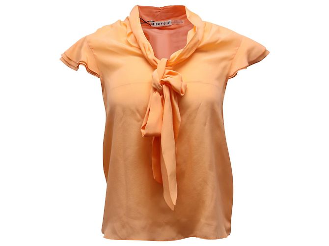 Alice + Olivia Camicetta con cravatta al collo Alice & Olivia Jeannie in seta arancione