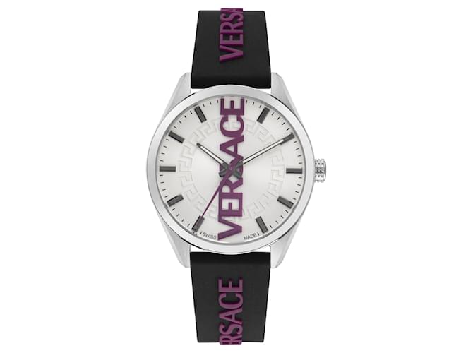 Relógio Versace V-Vertical Silicone Prata Metálico  ref.595490