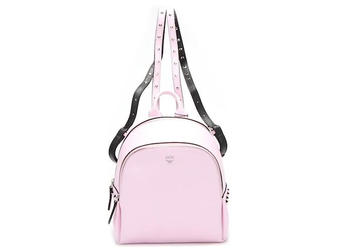 MCM Studded Leather Mini Backpack Pink Joli Closet