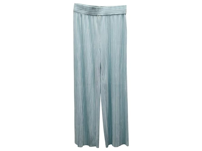 Alice + Olivia Elba Plisse Pull-On Cropped Wide-Leg Pants in Mint Polyester  ref.595519