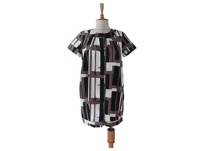 Abito Marimekko x Samu-Jussi Koski in cotone multicolore Marrone Nero Bianco