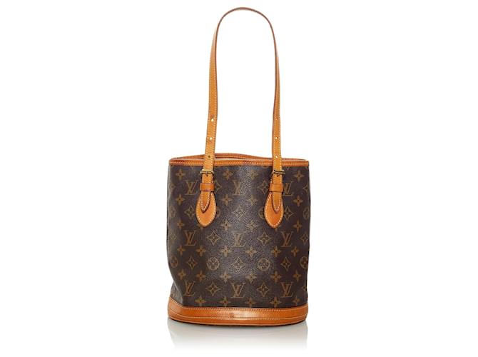 Bucket Louis Vuitton Brown-Monogramm-kleiner Eimer Braun Leder Leinwand  ref.595812