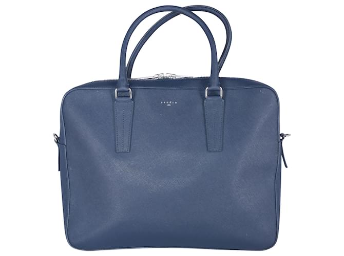 Sandro Paris Saffiano Briefcase Bag in Blue Leather  ref.595833