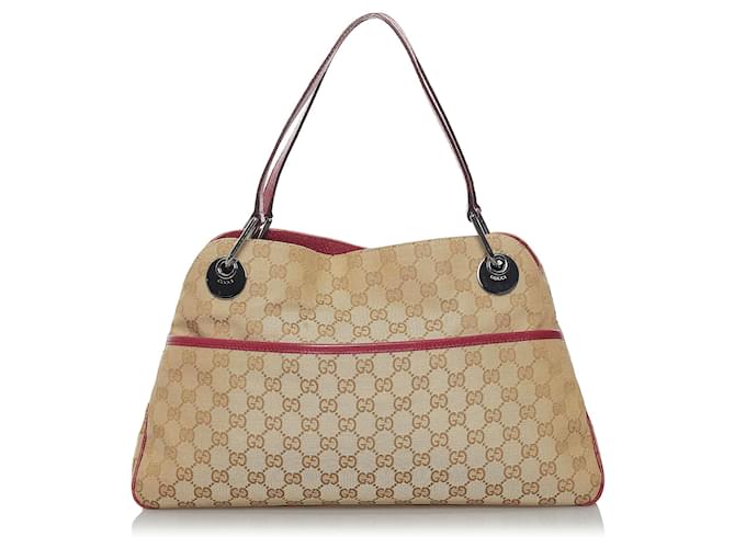 Gucci Brown GG Canvas Eclipse Tote Bag Pink Beige Leather Cloth Pony-style calfskin Cloth  ref.595967