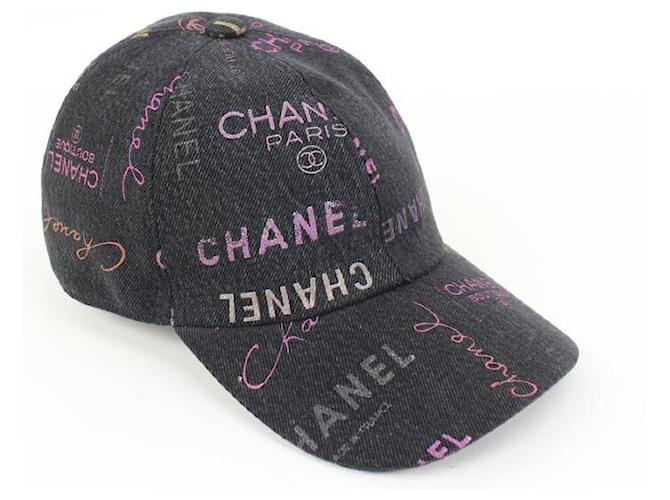 Chanel 22P Black Denim x Pink CC Logo All Over Baseball Cap ref