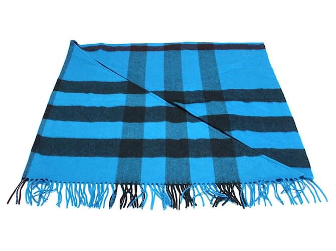 Burberry Plaid Wool Scarf Blue  ref.596149