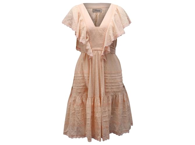 Temperley London Embroidered Midi Dress in Pink Cotton   ref.596173
