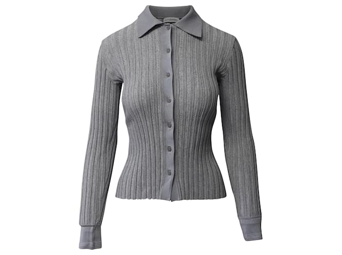 Altuzarra Campbell Rib Knit Button Down Cardigan Top in Grey Cotton   ref.596205