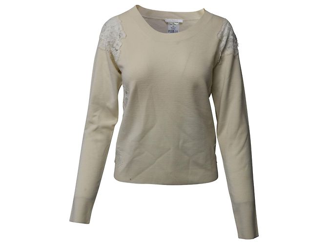 Chloé Chloe Pullover mit Spitzenverzierung aus beiger Wolle Braun 