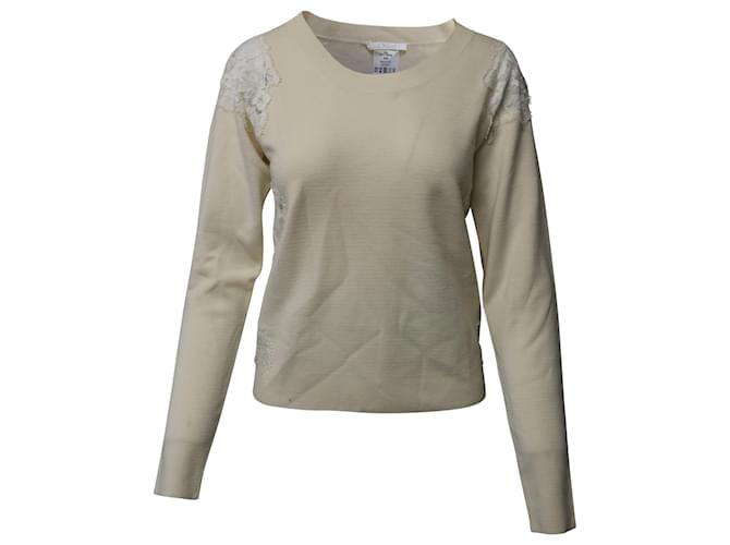 Chloé Chloe Lace Embellished Sweater in Beige Wool  ref.596206