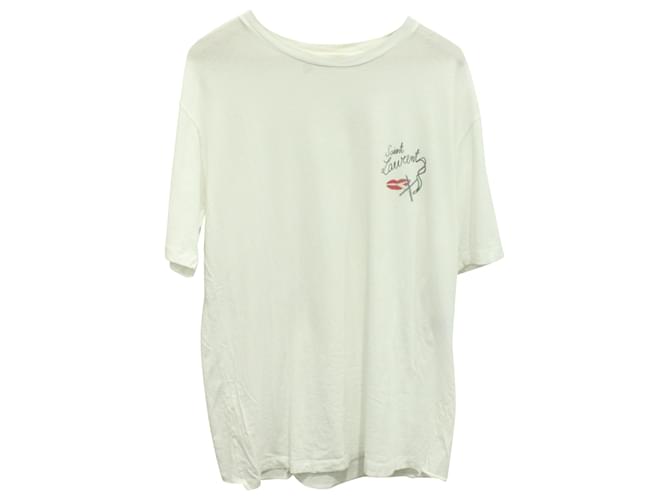 Camiseta de cuello redondo estampada en algodón blanco Prohibido fumar de Saint Laurent Paris  ref.596207