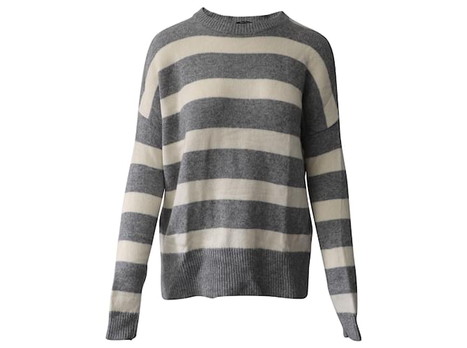 Theory Karenia Striped Sweater in Grey and Cream Cashmere  Wool  ref.596210