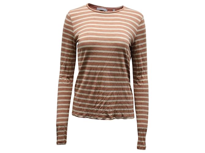 Vince Striped Long-sleeved T-shirt in Tan Brown Viscose Beige Cellulose fibre  ref.596227