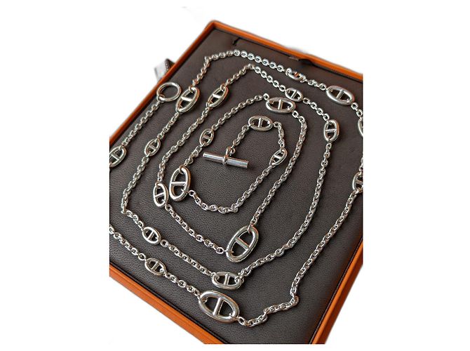 Hermès baile alegre 160 cm Largo Collar Plata 925 caja a estrenar Hardware de plata