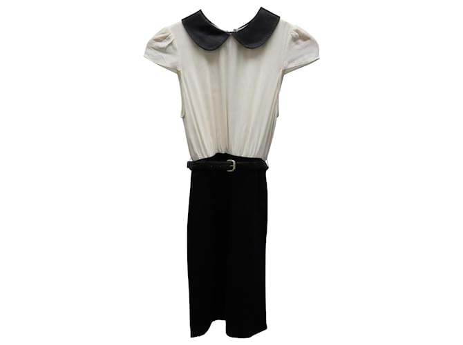 Alice + Olivia Belted Cap Sleeve Dress w/ Collar in White Silk  ref.596263
