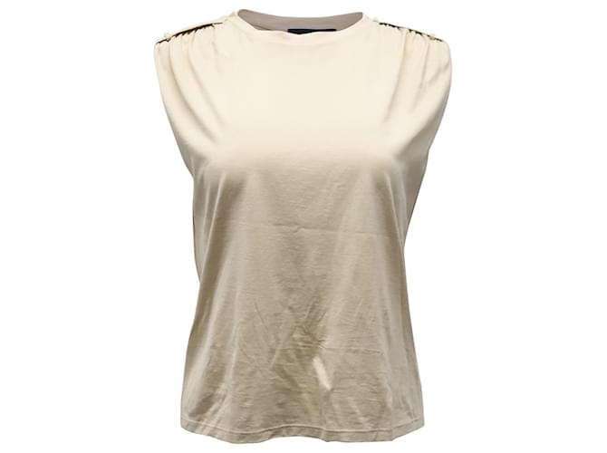 Theory Gathered Shoulder Sleeveless Top in Beige Cotton  ref.596281