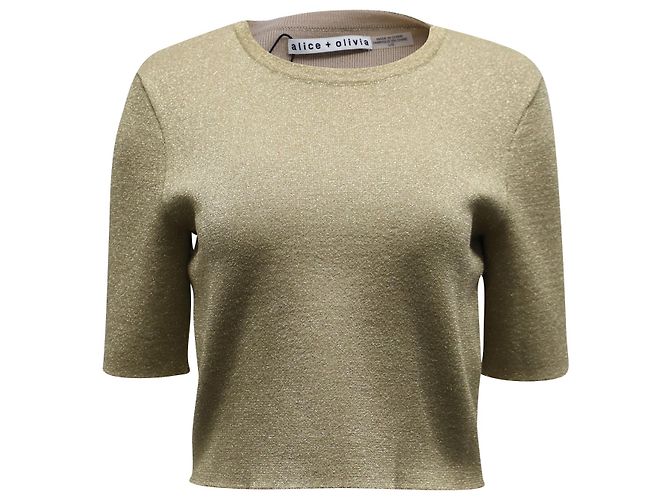 Alice + Olivia Top corto Alice & Olivia Ciara in cotone metallizzato oro D'oro Metallico