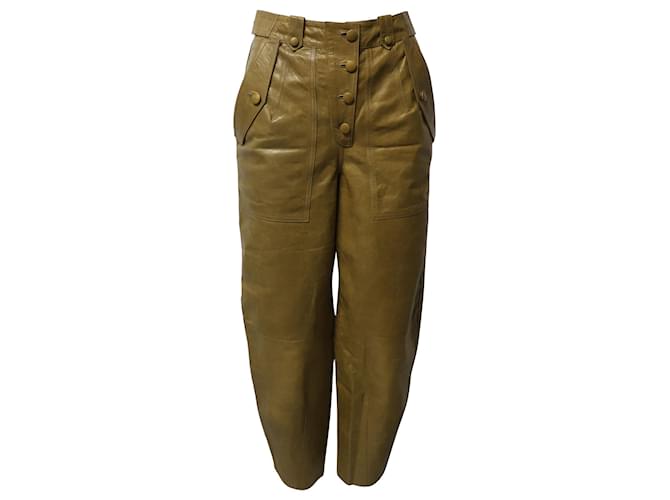 Ulla Johnson Jupiter Runway High Waist Cropped Pants in Brown Leather  ref.596488