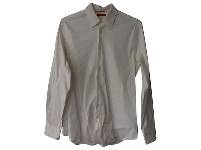 Prada Long-Sleeve Shirt in White Cotton  ref.596617