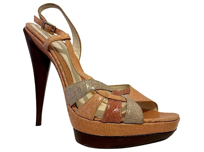 Fendi vintage snake skin high heeled sandals Pink Taupe Peach Exotic leather  ref.596673