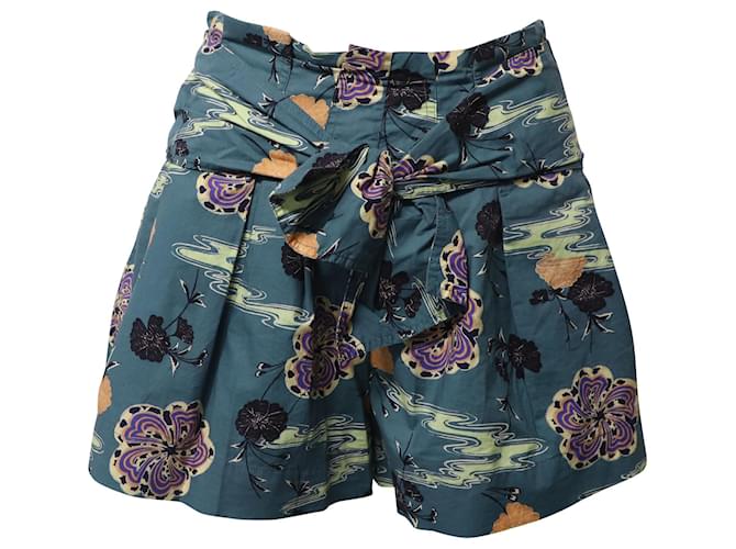 Ulla Johnson Paloma Floral Tie-Waist Shorts in Blue Cotton  ref.596681