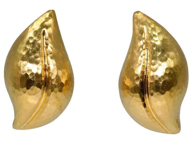 TIFFANY & CO. Paloma Picasso strukturierte Blattgoldohrringe Gelb Gelbes Gold  ref.596684