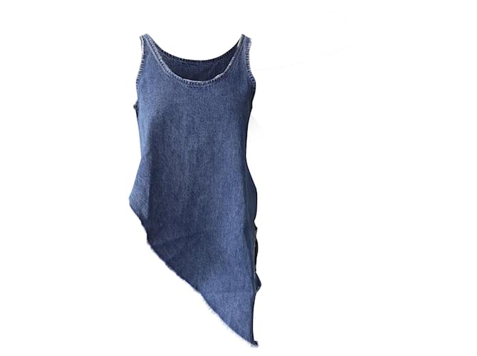 Alexander McQueen Denim Asymmetrical Sleeveless Top in Blue Cotton  ref.596686