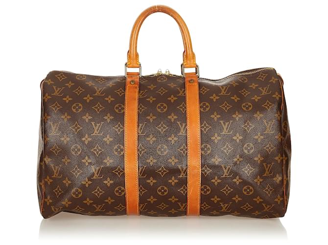 Louis Vuitton Brown Monogram Keepall 45 Leather Cloth  ref.596822