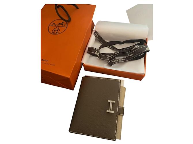 Hermès Hermes Bearn wallet Grey Leather  ref.596909