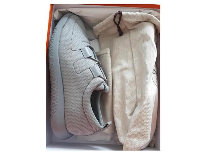Hermès Sneakers Grey Leather Rubber Cloth  ref.596981