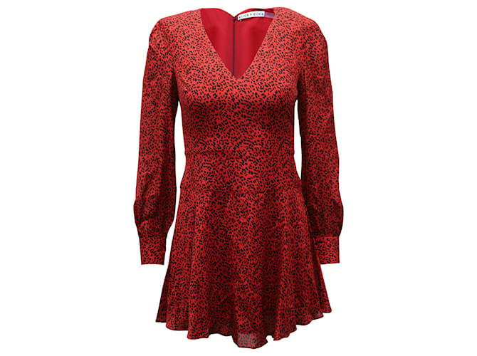 Alice + Olivia Leopard Print Long Sleeve Dress in Red Viscose Cellulose fibre  ref.596998