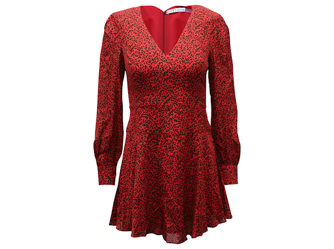 Alice + Olivia Langarmkleid mit Leopardenmuster aus roter Viskose Zellulosefaser  ref.596998