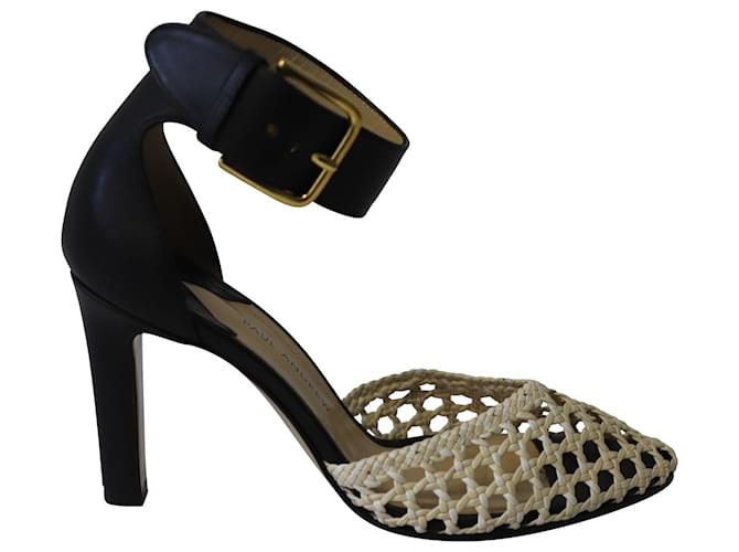 Paul Andrew Cane Weave Heeled Sandals in Dark Chocolate Brown and Cream Leather   ref.597016