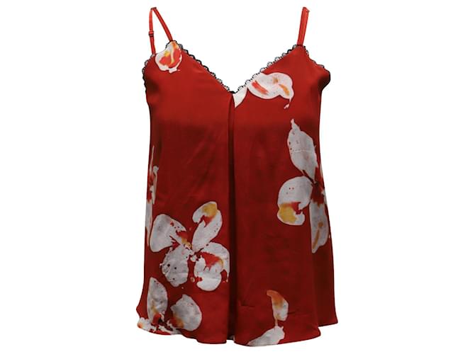 Alice + Olivia Alice & Olivia Floral Lace -Trimmed Tank Top in Red Silk   ref.597059