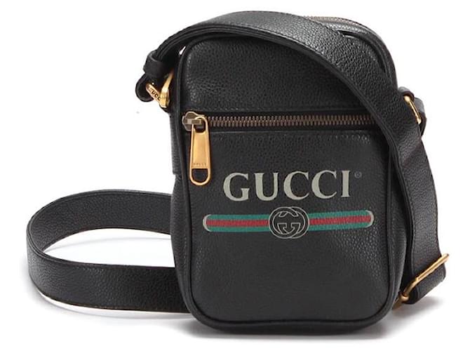 Gucci Leather Logo Crossbody Bag Black Pony-style calfskin ref